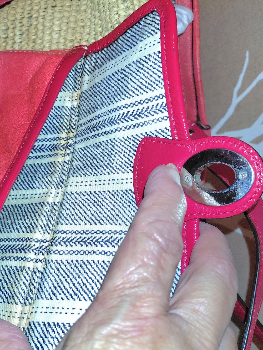 Coach Straw Tote Tangerine & Red Leather Trim Front Pocket L1269-22904 - Picture 4 of 12